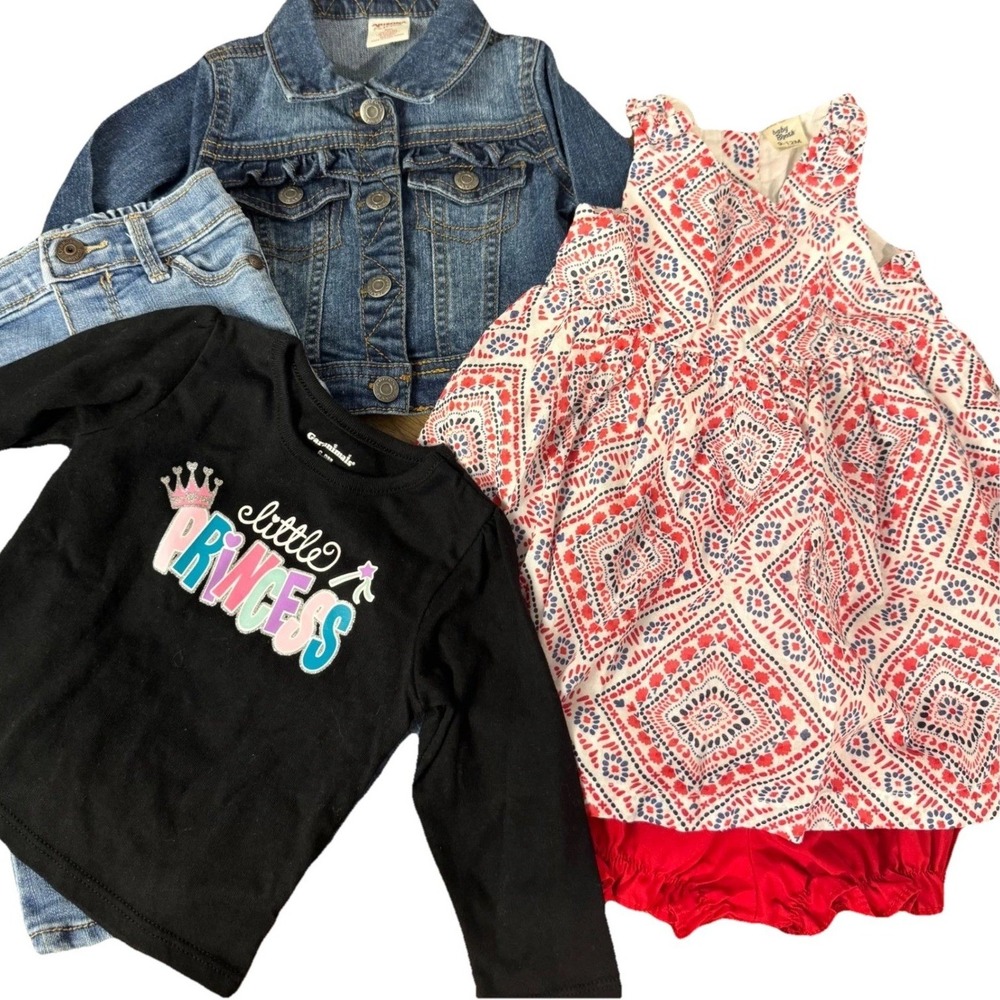Mixed Brand Baby Girls Clothing Lot 6-12M Denim Jacket Jeans Dress Tee Red Blue